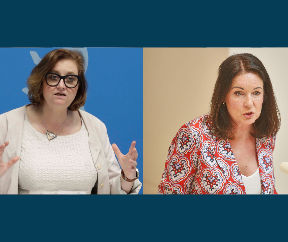 Links: Britta Müller (parteilos), Gesundheitsministerin Brandenburg, und rechts: Ina Czyborra (SPD), Gesundheitssenatorin Berlin / © Imago/dts Nachrichtenagentur und Imago/BerlinFoto