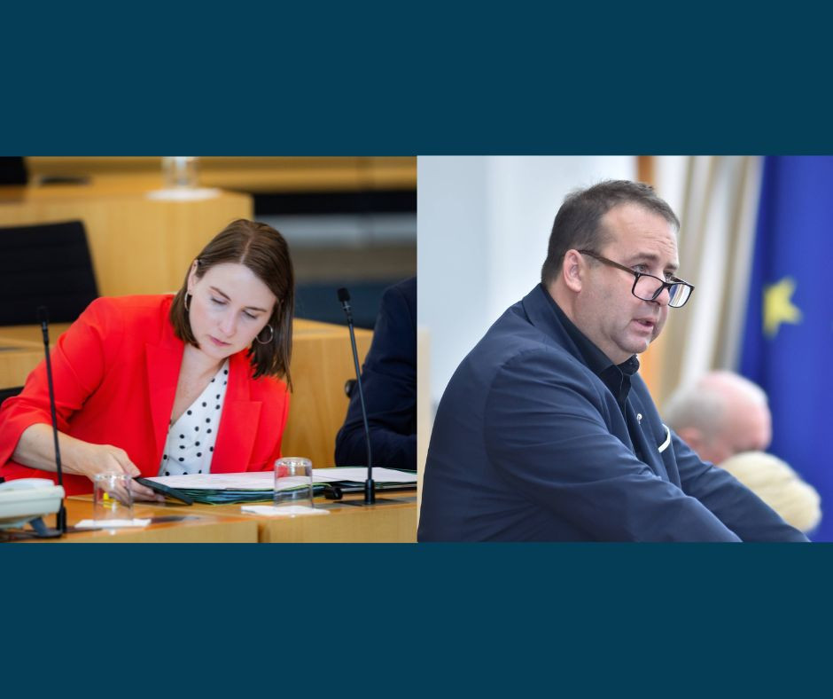 Links: Katharina Schenk (SPD), Gesundheitsministerin Thüringen, und rechts: Magnus Jung (SPD), Gesundheitsminister Saarland.  / © Imago/Bild13 und Imago/