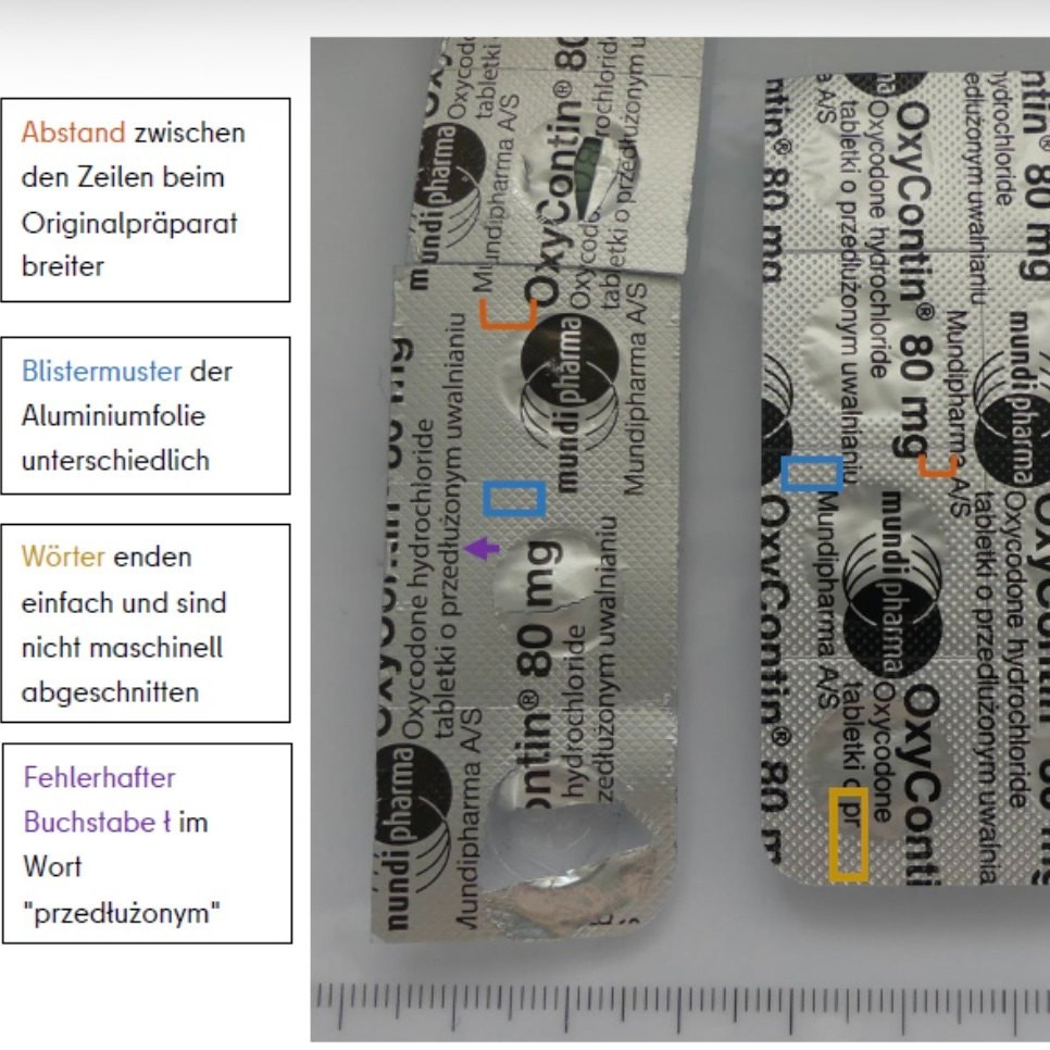 Die Unterschiede zwischen echten und gefälschten Präparaten. / © Polizei Berlin