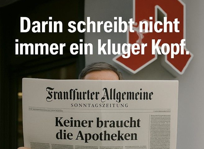 »Keiner braucht die Apotheken« – so lautete ein Kommentar in der Frankfurter Allgemeinen Sonntagszeitung. »Darin schreibt nicht immer ein kluger Kopf«, pariert Noventi. / © LinkedIn/Noventi