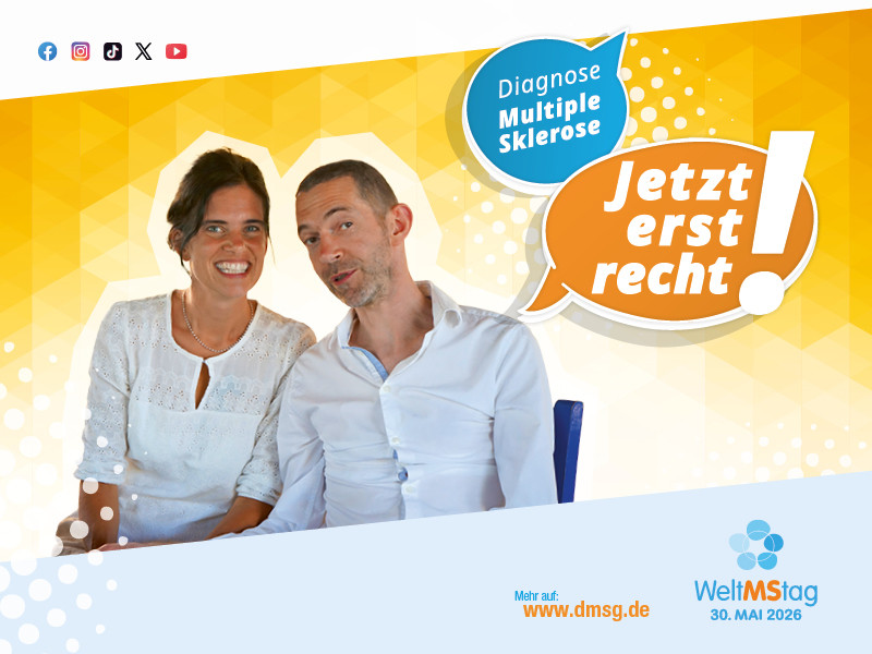 Das Motto der Deutschen Multiple Sklerose Gesellschaft für den diesjährigen Welt-MS-Tag haben MS-Patient Janis Bikos und seine Frau Mareike kreiert. / © DMSG